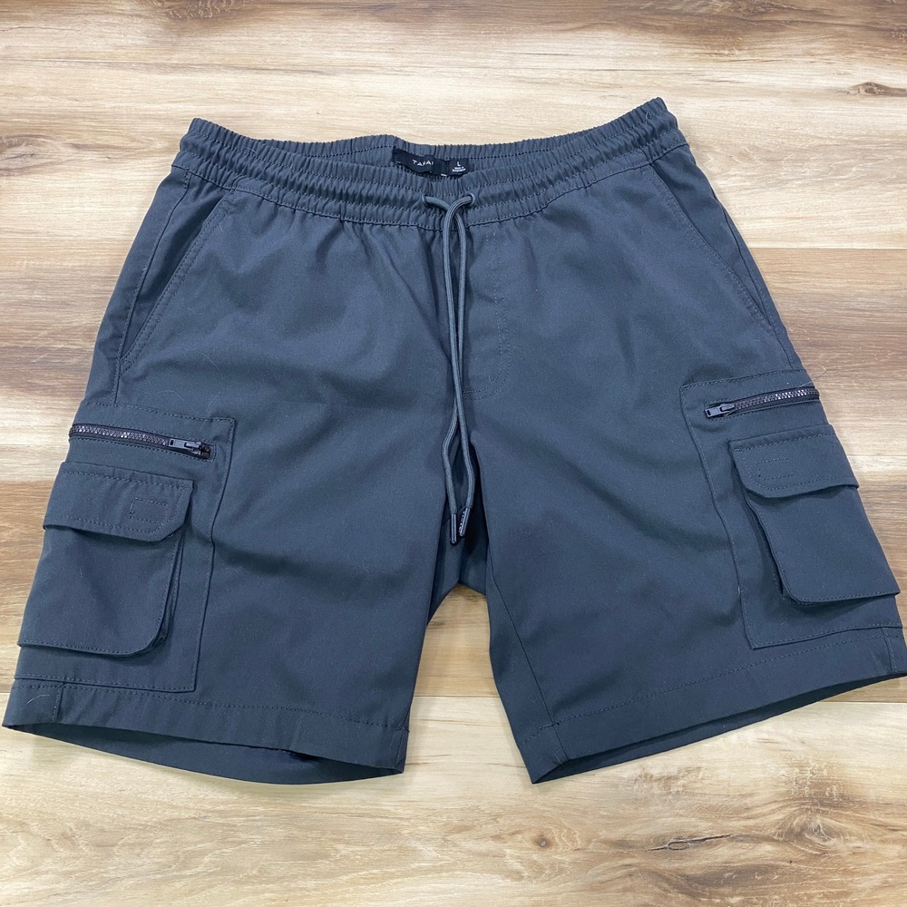 Tahari Cargo Shorts Men L Gorpcore Polyester Utility Drawstring Gray Outdoor